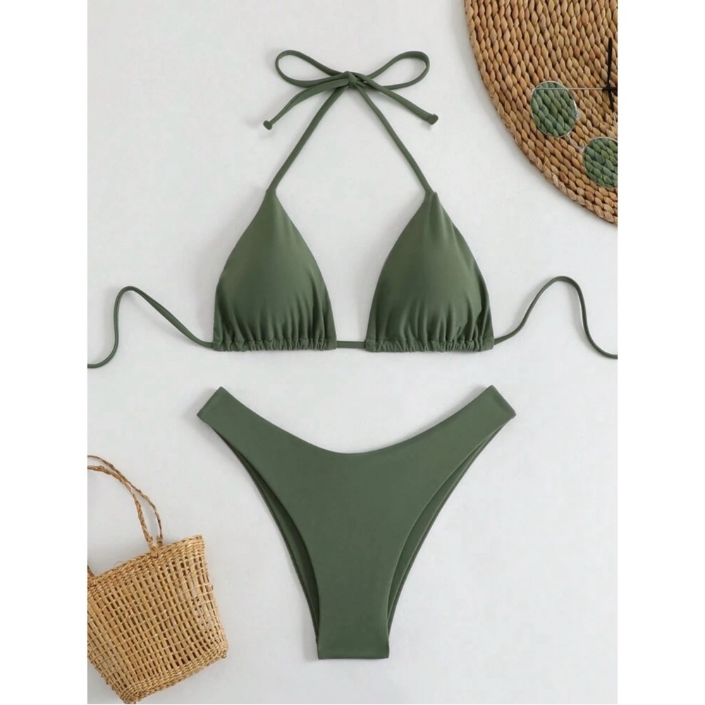 SHEIN Green Triangle Bikini Set